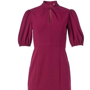 Donna Morgan Women's Short Puff Sleeve Twist Neck Sheath Dress with Keyhole
